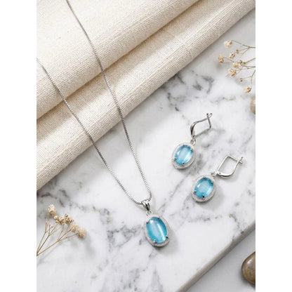 Generic Women's Brass Silver Plated Pendant Set (Blue)