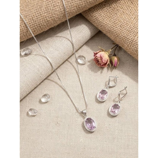 Generic Women's Brass Silver Plated Pendant Set (Pink)