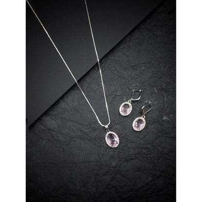 Generic Women's Brass Silver Plated Pendant Set (Pink)