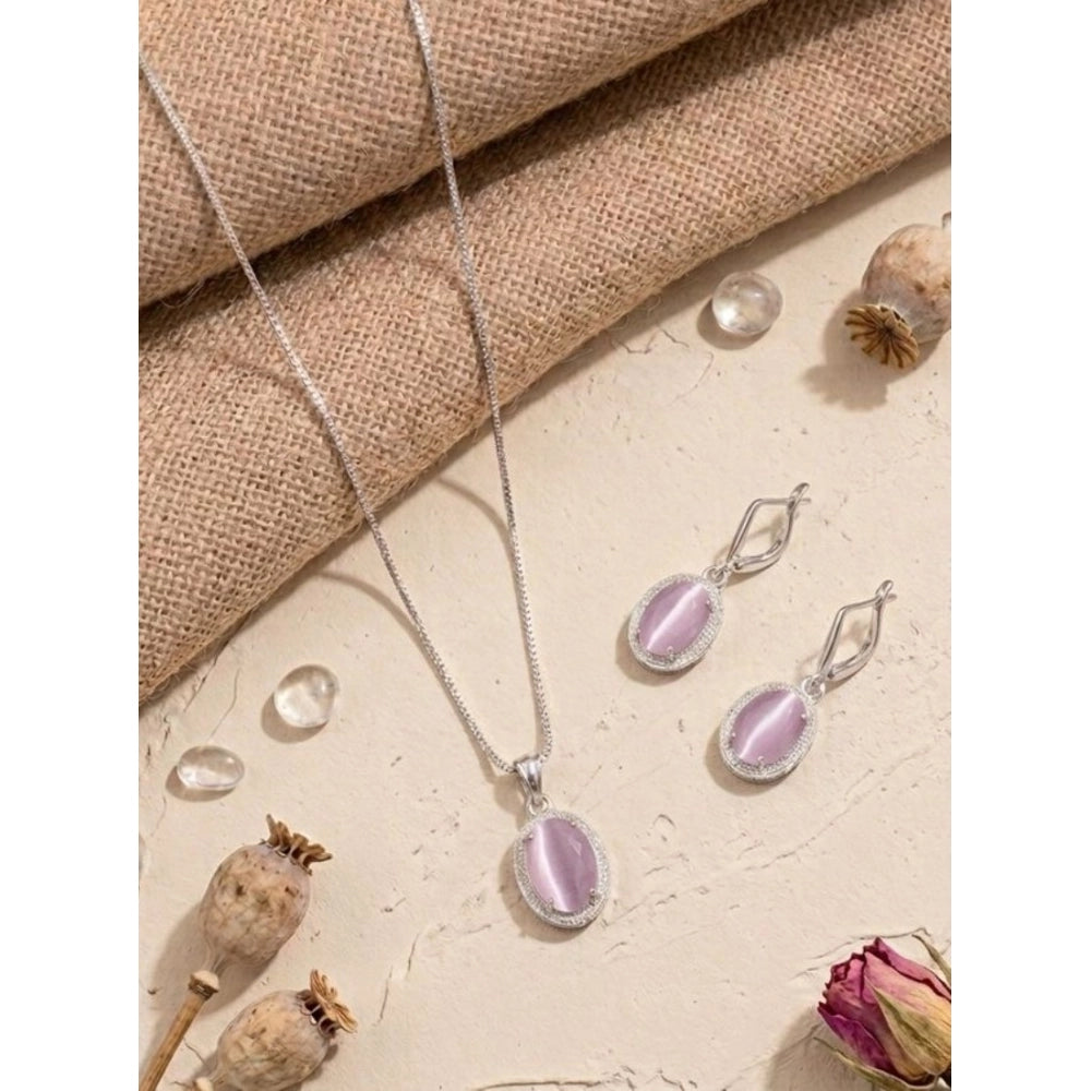 Generic Women's Brass Silver Plated Pendant Set (Pink)