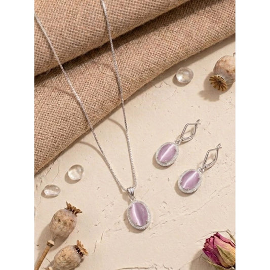 Generic Women's Brass Silver Plated Pendant Set (Pink)