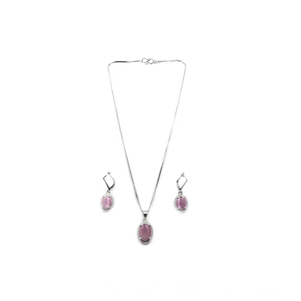 Generic Women's Brass Silver Plated Pendant Set (Pink)