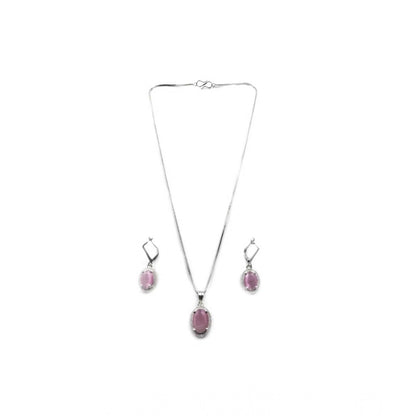 Generic Women's Brass Silver Plated Pendant Set (Pink)