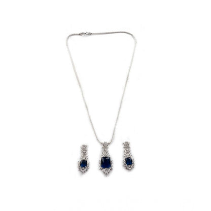Generic Women's Brass Silver Plated Pendant Set (Blue)