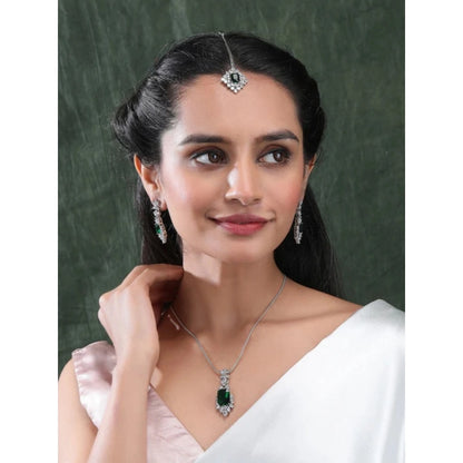 Generic Women's Brass Silver Plated Pendant Set (Green)