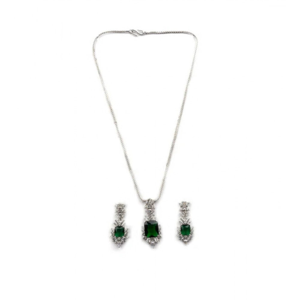 Generic Women's Brass Silver Plated Pendant Set (Green)