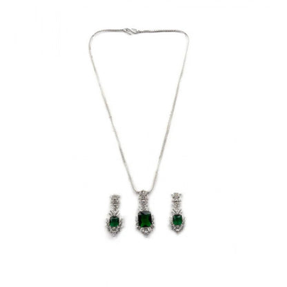 Generic Women's Brass Silver Plated Pendant Set (Green)