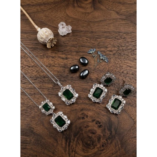Generic Women's Brass Silver Plated Pendant Set (Green)