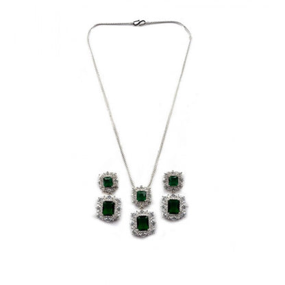 Generic Women's Brass Silver Plated Pendant Set (Green)