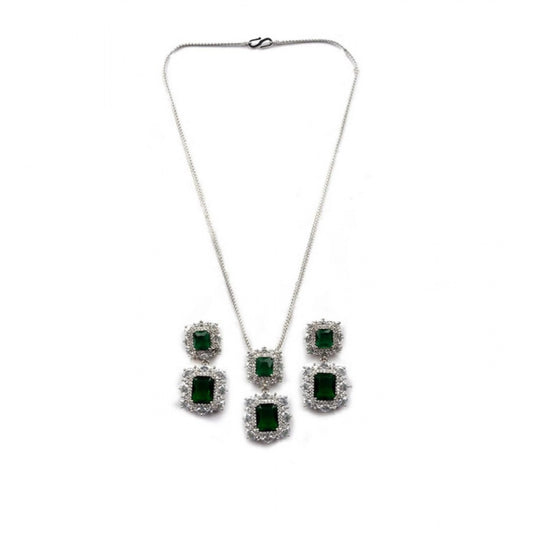 Generic Women's Brass Silver Plated Pendant Set (Green)