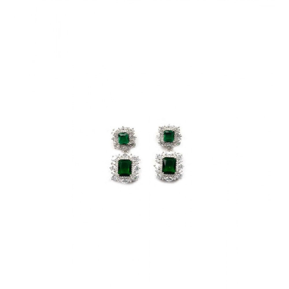 Generic Women's Brass Silver Plated Pendant Set (Green)