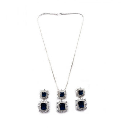Generic Women's Brass Silver Plated Pendant Set (Blue)