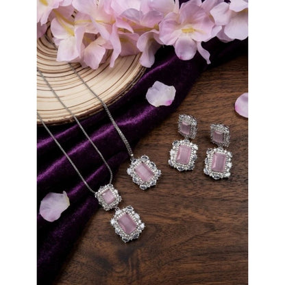 Generic Women's Brass Silver Plated Pendant Set (Pink)