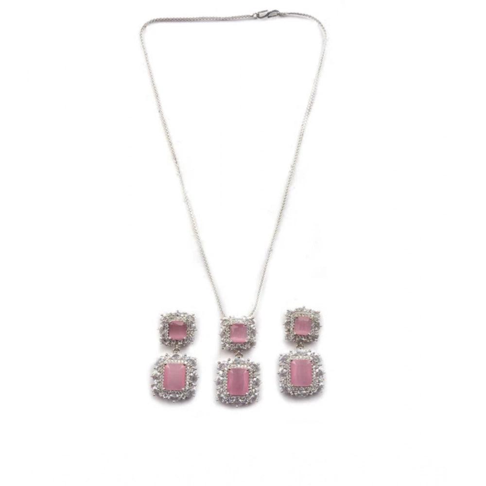 Generic Women's Brass Silver Plated Pendant Set (Pink)