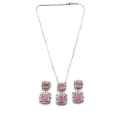 Generic Women's Brass Silver Plated Pendant Set (Pink)