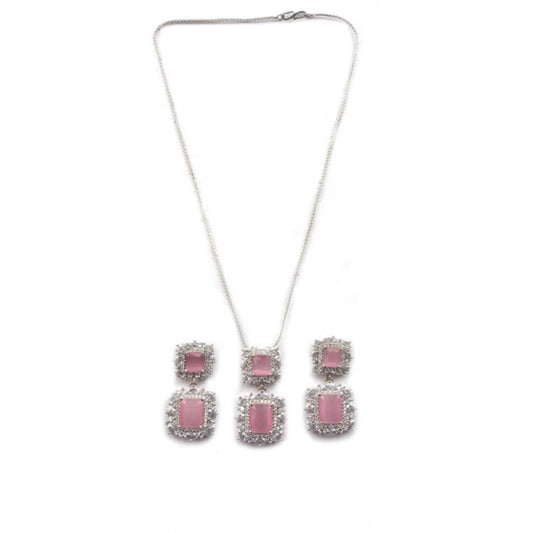 Generic Women's Brass Silver Plated Pendant Set (Pink)