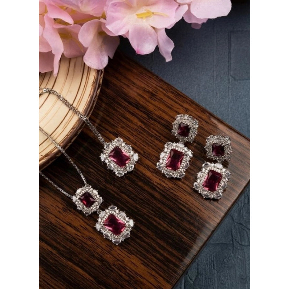 Generic Women's Brass Silver Plated Pendant Set (Red)