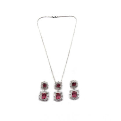 Generic Women's Brass Silver Plated Pendant Set (Red)
