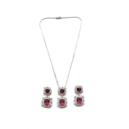 Generic Women's Brass Silver Plated Pendant Set (Red)