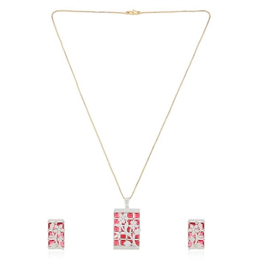 Generic Women's Brass Silver Plated Pendant Set (Red)