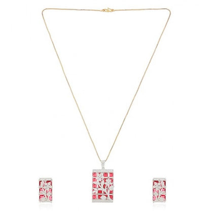Generic Women's Brass Silver Plated Pendant Set (Red)