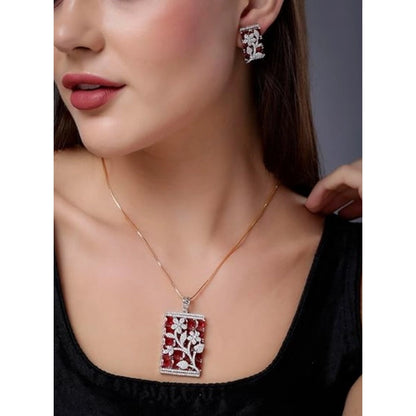 Generic Women's Brass Silver Plated Pendant Set (Red)