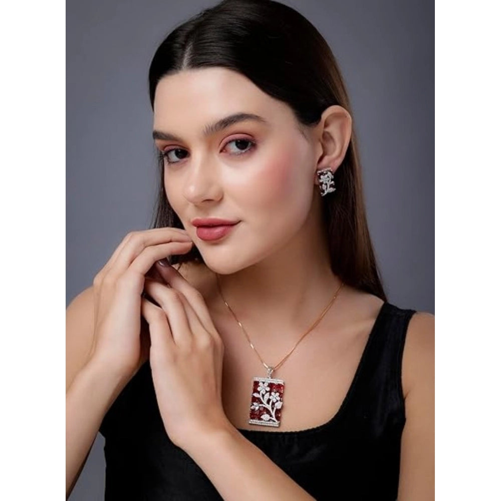 Generic Women's Brass Silver Plated Pendant Set (Red)