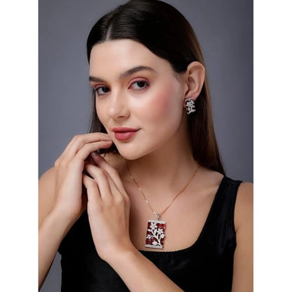 Generic Women's Brass Silver Plated Pendant Set (Red)
