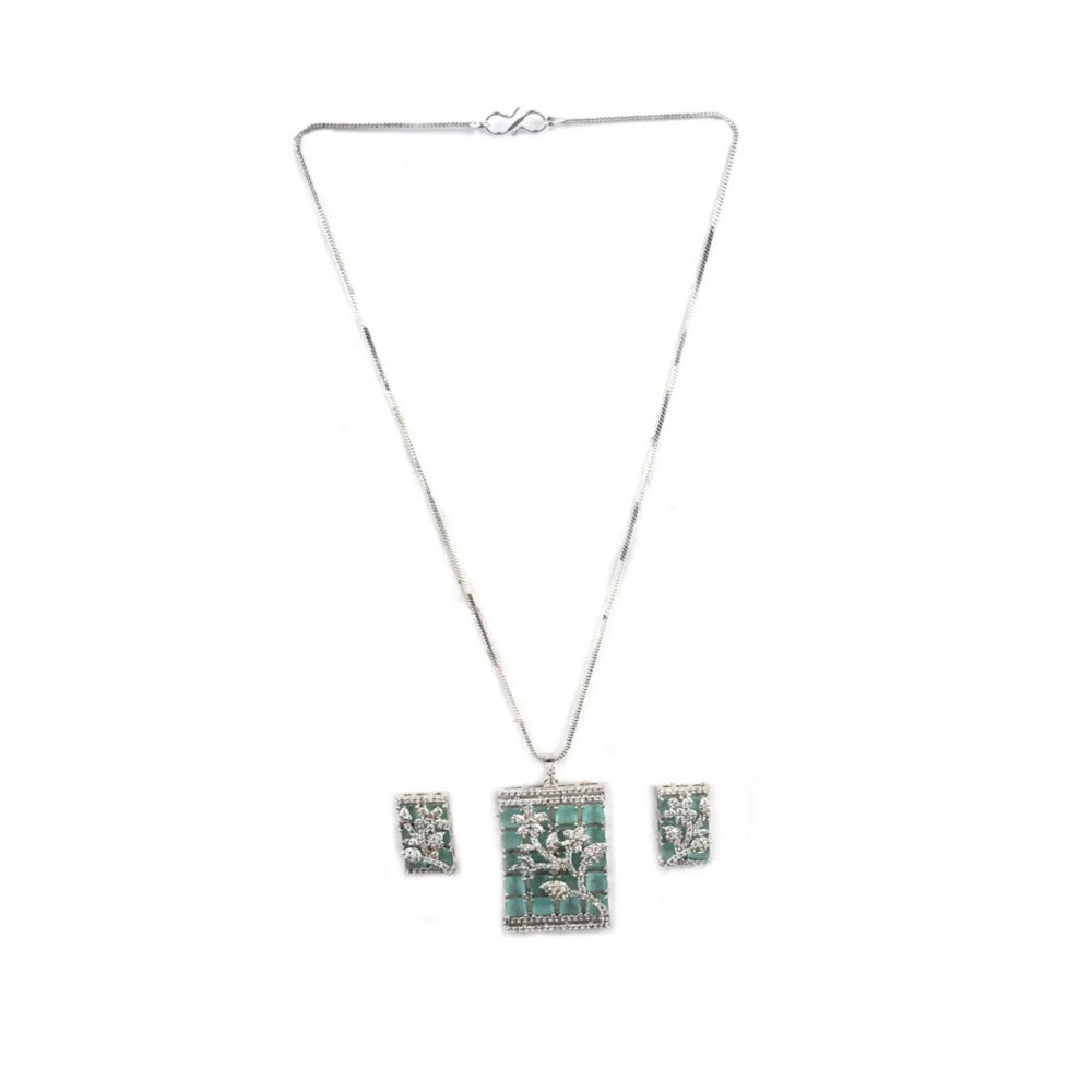 Generic Women's Brass Silver Plated Pendant Set (Turquoise)