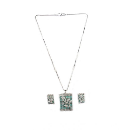 Generic Women's Brass Silver Plated Pendant Set (Turquoise)