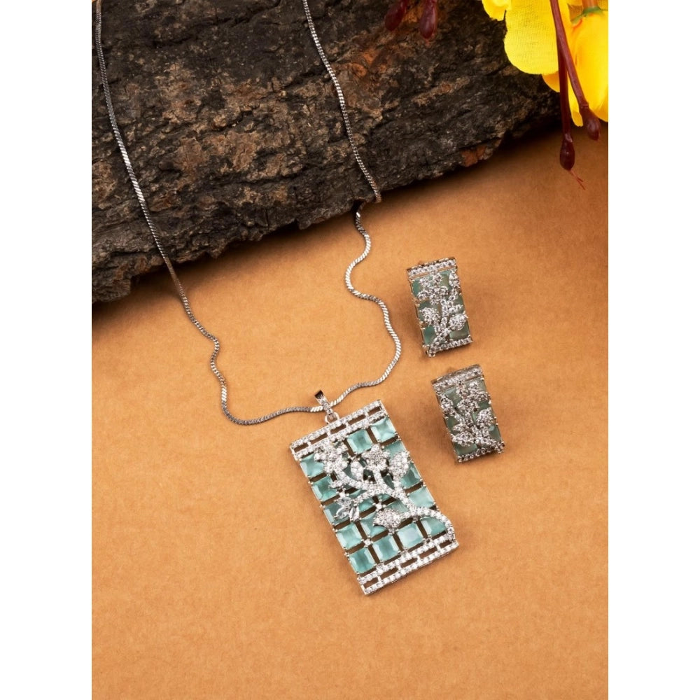 Generic Women's Brass Silver Plated Pendant Set (Turquoise)