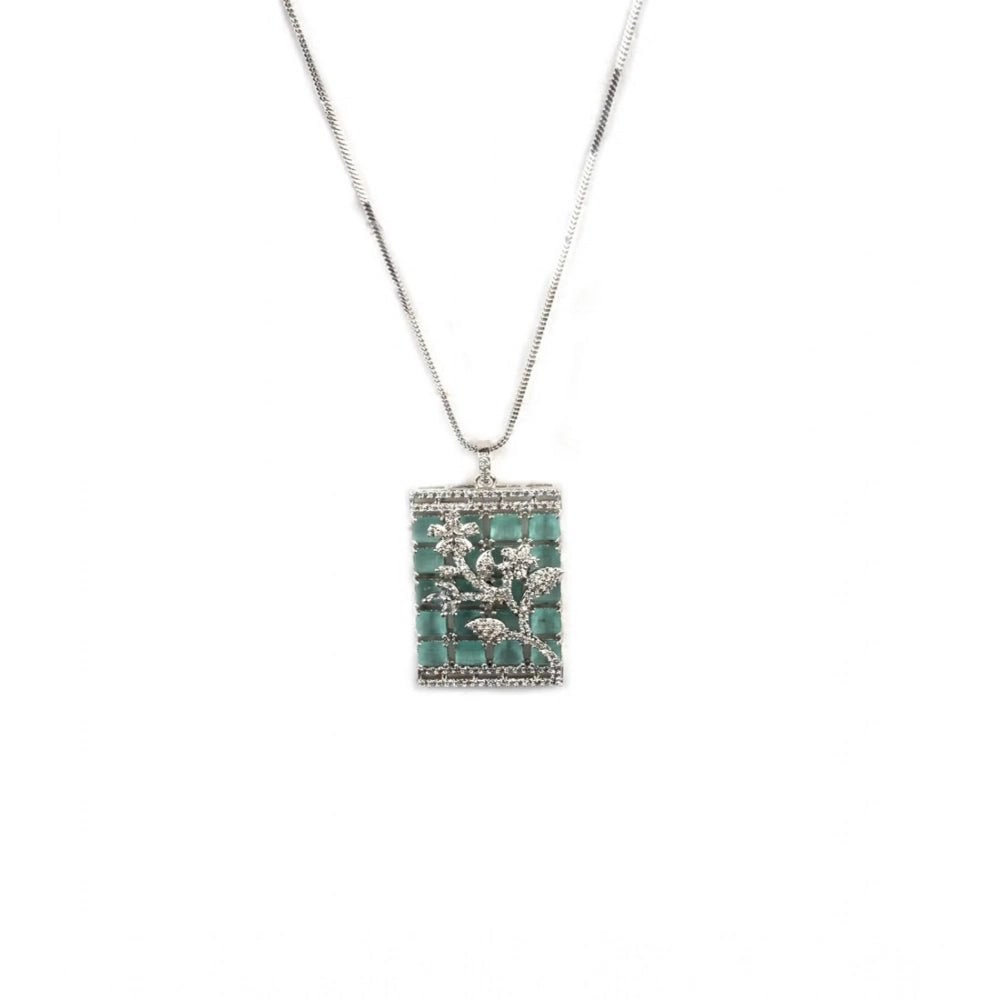 Generic Women's Brass Silver Plated Pendant Set (Turquoise)
