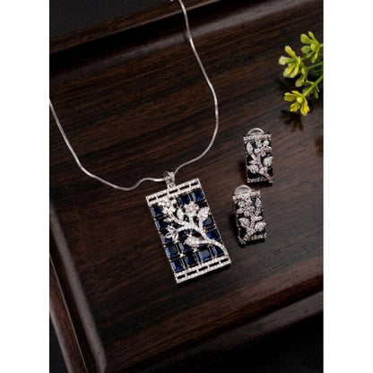 Generic Women's Brass Silver Plated Pendant Set (Blue)