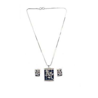 Generic Women's Brass Silver Plated Pendant Set (Blue)