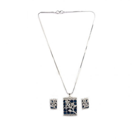 Generic Women's Brass Silver Plated Pendant Set (Blue)