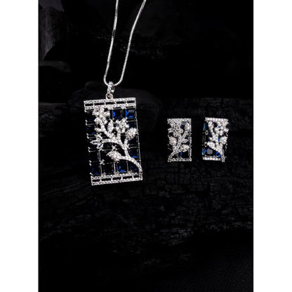 Generic Women's Brass Silver Plated Pendant Set (Blue)