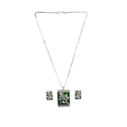 Generic Women's Brass Silver Plated Pendant Set (Green)