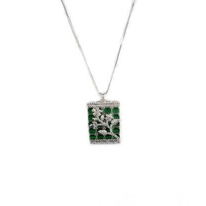 Generic Women's Brass Silver Plated Pendant Set (Green)