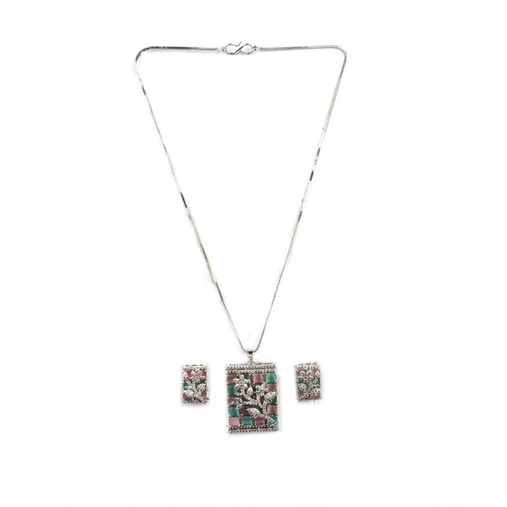 Generic Women's Brass Silver Plated Pendant Set (Multicolor)