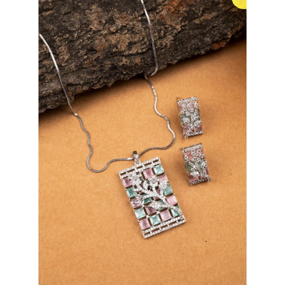Generic Women's Brass Silver Plated Pendant Set (Multicolor)