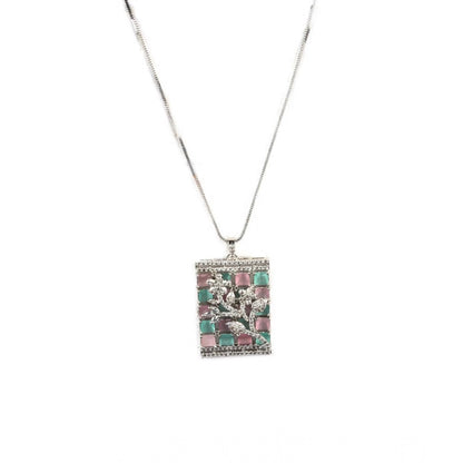 Generic Women's Brass Silver Plated Pendant Set (Multicolor)