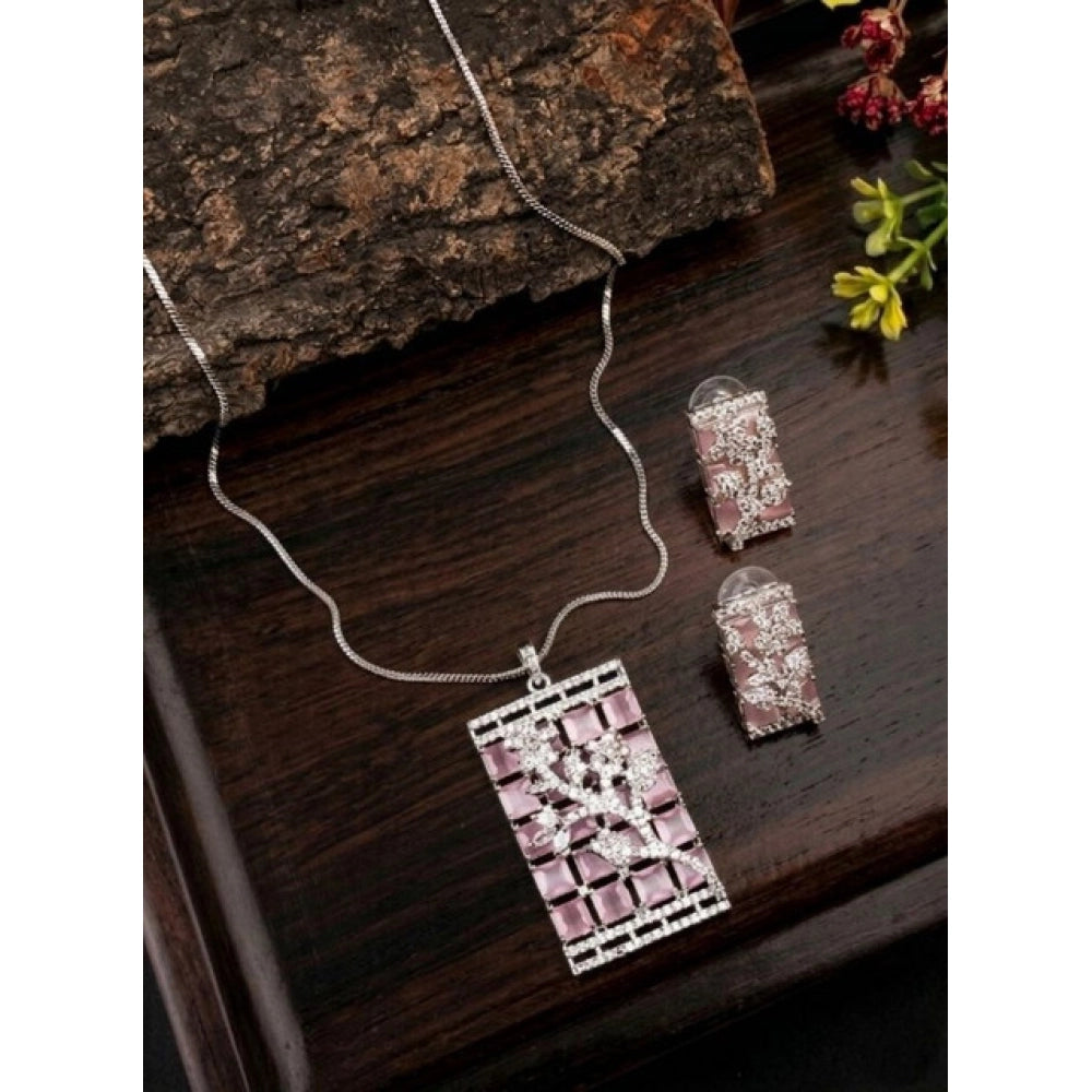 Generic Women's Brass Silver Plated Pendant Set (Pink)