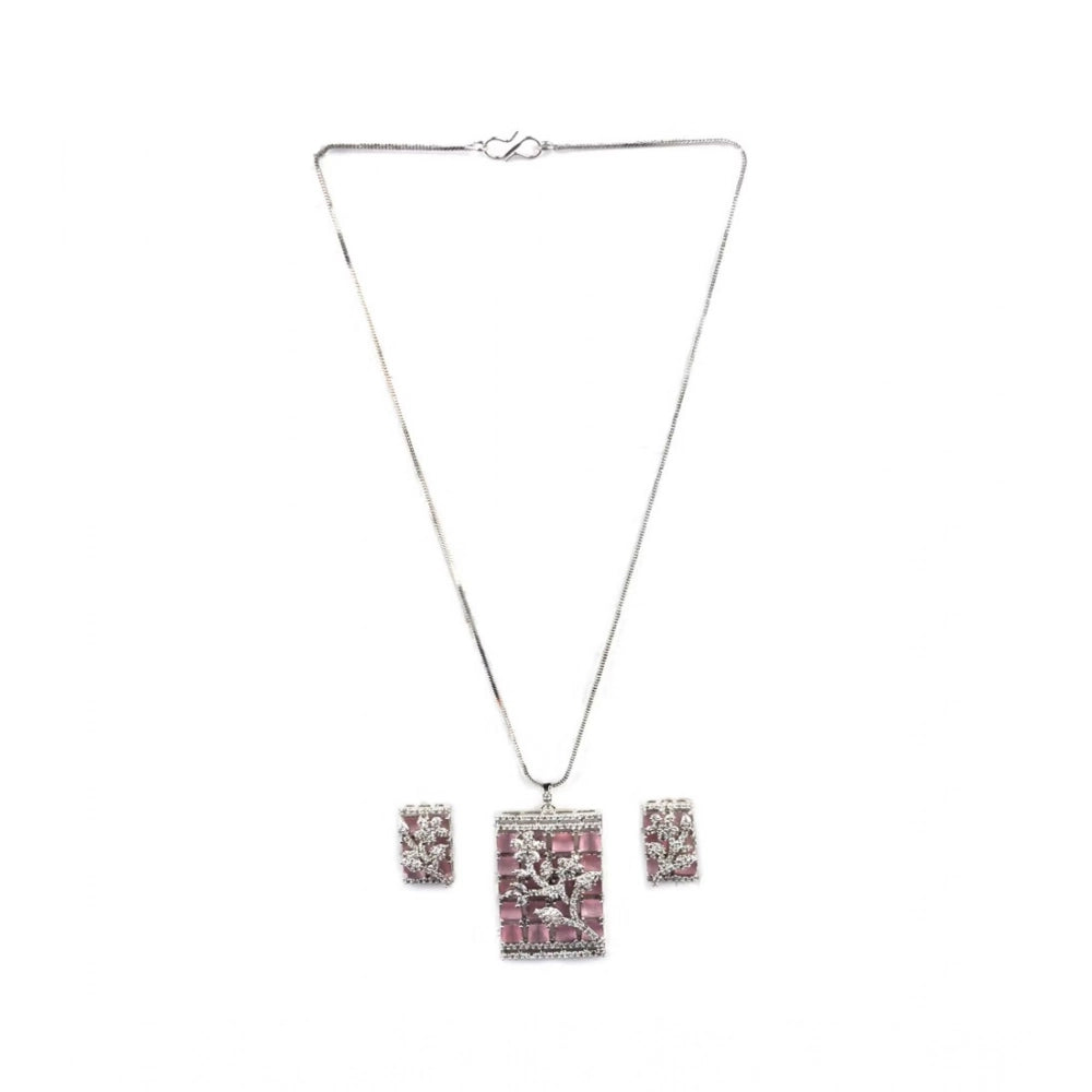 Generic Women's Brass Silver Plated Pendant Set (Pink)