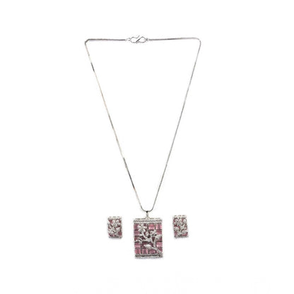 Generic Women's Brass Silver Plated Pendant Set (Pink)