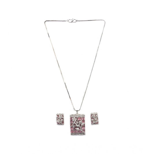 Generic Women's Brass Silver Plated Pendant Set (Pink)