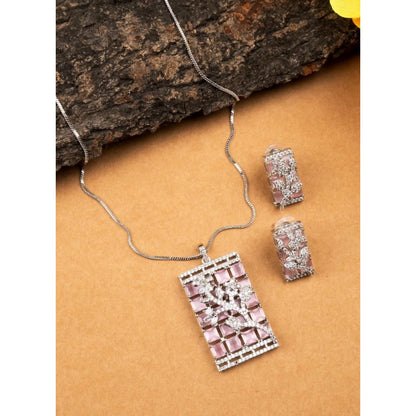 Generic Women's Brass Silver Plated Pendant Set (Pink)