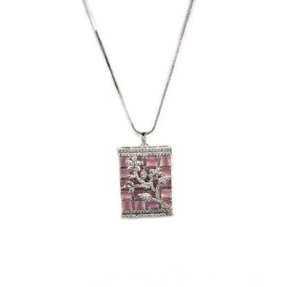 Generic Women's Brass Silver Plated Pendant Set (Pink)