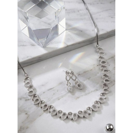 Generic Women's Brass Silver Plated Necklace set (Silver)