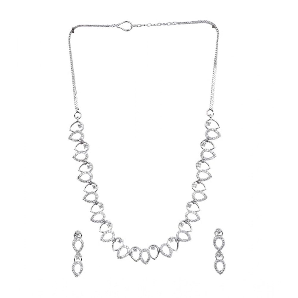 Generic Women's Brass Silver Plated Necklace set (Silver)