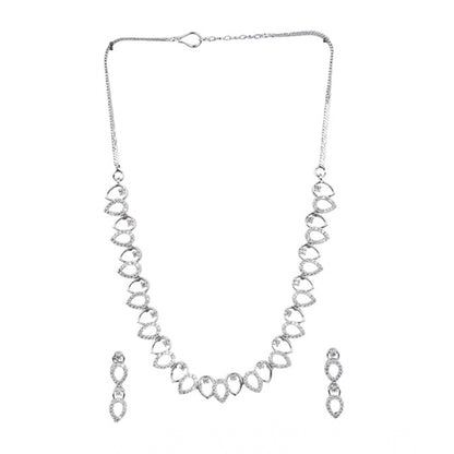 Generic Women's Brass Silver Plated Necklace set (Silver)